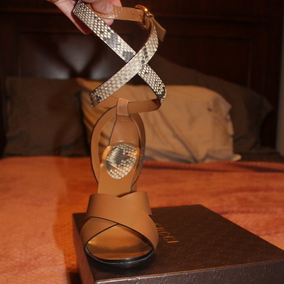 NEW Gucci Python Skin Leather High Heel Wrap Sandal - Picture 3 of 7
